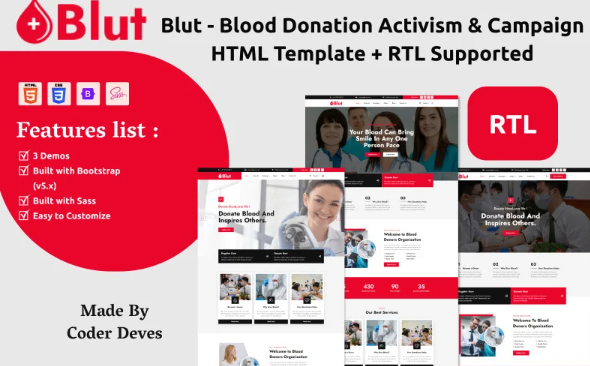 Blut – Blood Donation Activism & Campaign HTML Template + RTL Supported