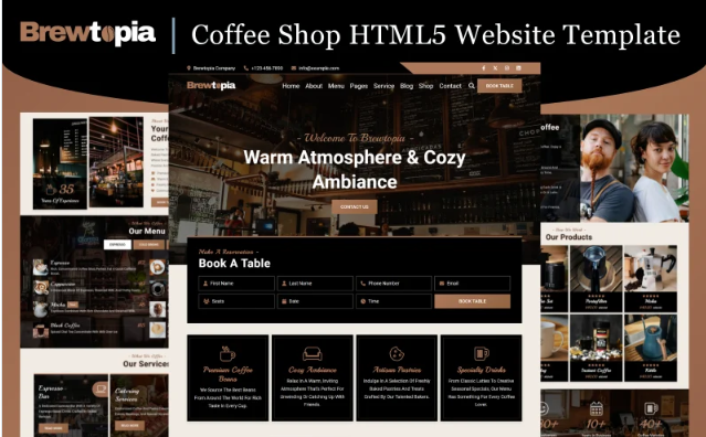 Brewtopia - Coffee Shop HTML5 Website Template