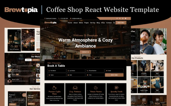 Brewtopia – Coffee Shop React Website Template — Template by Templatemonster