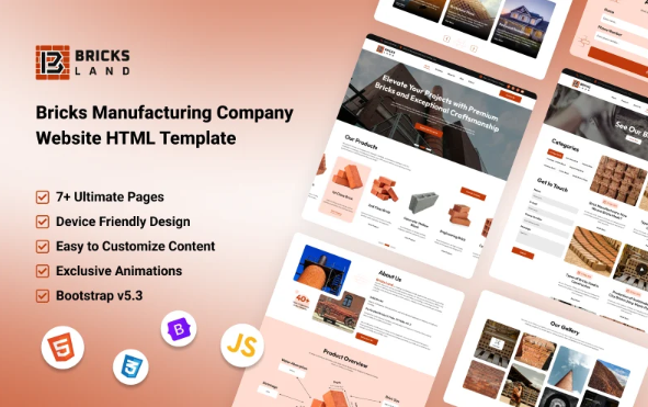 Bricks Land – Construction and Brick Manufacturer Website HTML Template — Template by Templatemonster