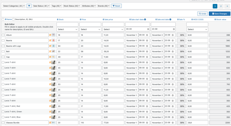 Bulk Table Editor for WooCommerce