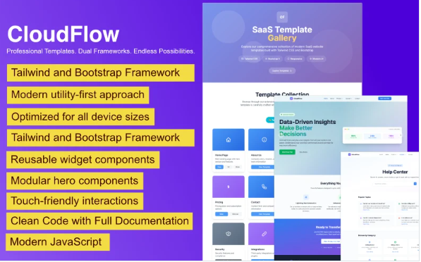 CloudFlow Multipurpose SaaS Template Collection - Complete HTML Templates for Modern SaaS Websites