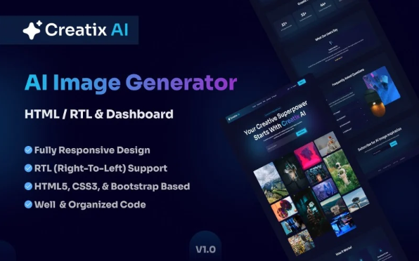 CreatixAI – AI Image Generation HTML Template RTL and Dashboard — Template by Templatemonster