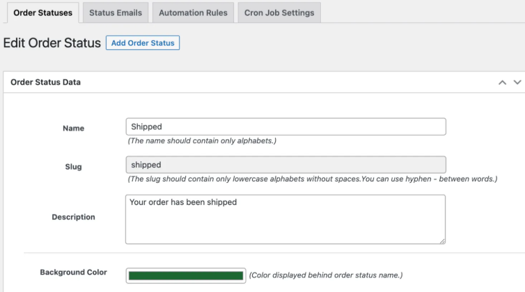 Custom Order Status