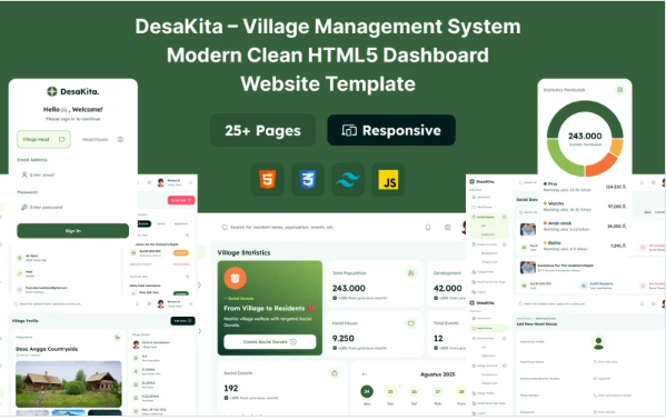 DesaKita – Village Management System Modern Clean HTML5 Dashboard Website Template