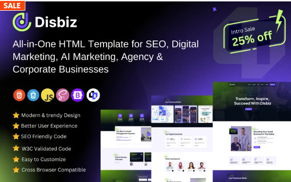 Disbiz- Modern HTML Template for SEO, Digital Marketing, AI Marketing, Agency Business — Template by Templatemonster