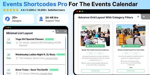 Events Shortcodes Pro For The Events Calendar