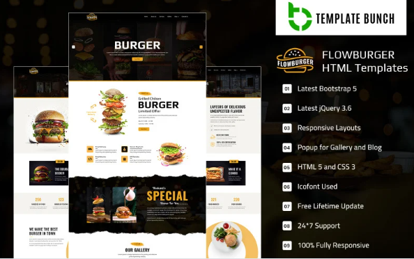 Flow Burger – Burger Shop HTML5 Website Template — Template by Templatemonster