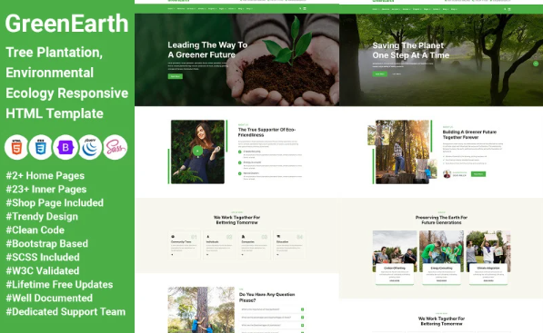 GreenEarth – Tree Plantation, Environmental Ecology Responsive HTML Template