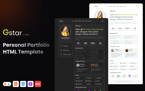 Gstar – Personal Portfolio HTML Template — Template by Templatemonster