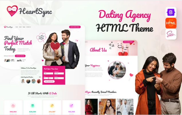 HeartSync - Dating & Social Matchmaking Website HTML Template Website Template