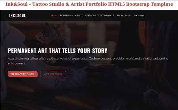 Ink&Soul – Tattoo Studio & Artist Portfolio HTML5 Bootstrap Template