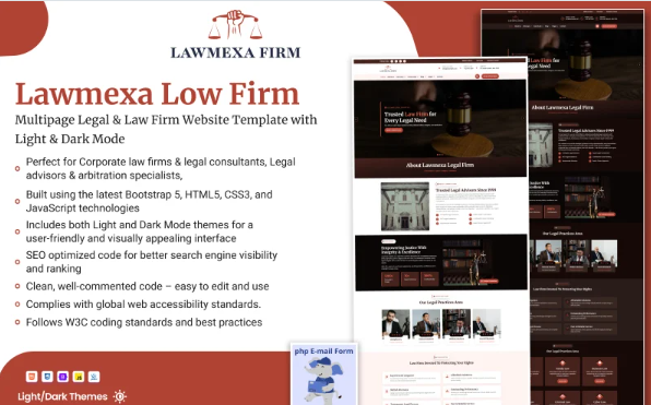 Lawmexa Firm - Multipage Legal & Law Firm Website Template with Light & Dark Mode