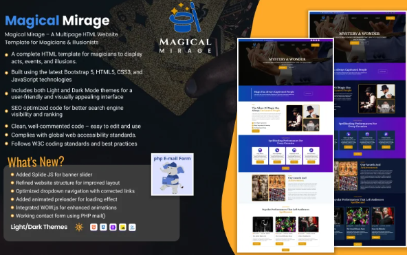 Magical Mirage – Multi-Page Magician Website HTML Template — Template by Templatemonster