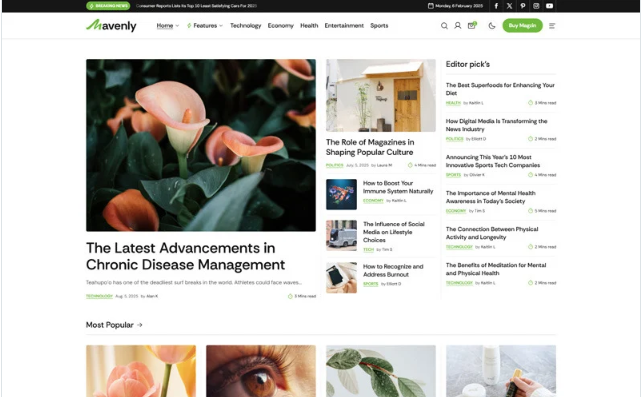 Mavenly - Modern Blog Magazine HTML Template Website Template