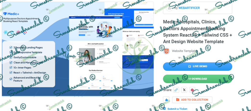 Medic+ ReactJS Template – Hospital & Doctor Booking Free Download