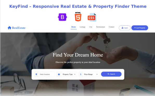 Modern Real Estate HTML Template with Bootstrap – Clean, Responsive, and Ready to Launch