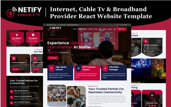 Netify – Internet, Cable Tv and Broadband Provider React Website Template — Template by Templatemonster