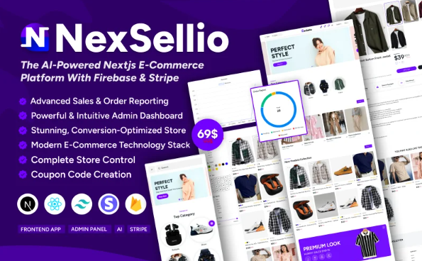 NexSellio Complete High-Performance E-commerce Solution Built with NextJS, Firebase or Tailwind UI