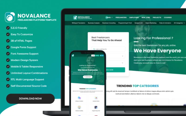 Novalance - Job Portal and Freelancer Marketplace - Clean Minimalist HTML Template Website Template