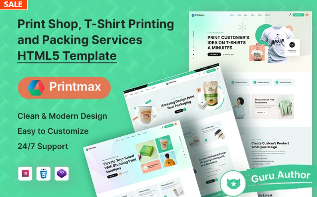 Print Shop, T-Shirt, Printing and Packing Services Bootstrap HTML5 Website Template