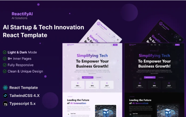 ReactifyAI - AI Startup & Tech Innovation React Template