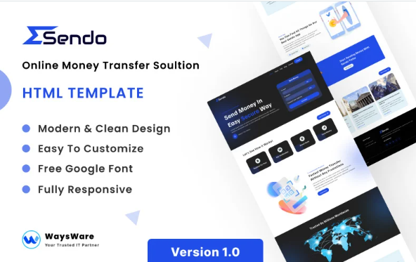 Sendo – Online money transfer Soultion HTML Template — Template by Templatemonster