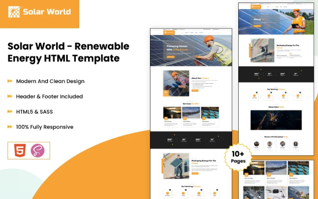 Solar World - Renewable Energy HTML Template Website Template