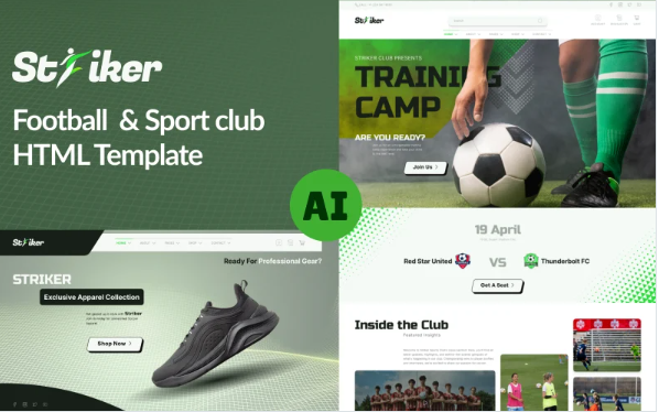 Striker – Football & Sports Club Website Responsive HTML Template — Template by Templatemonster