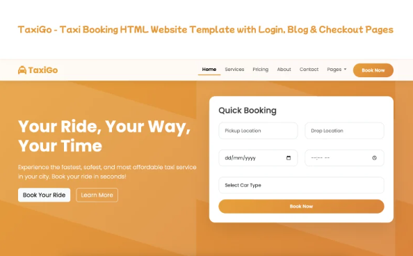 TaxiGo – Taxi Booking HTML Website Template with Login, Blog & Checkout Pages — Template by Templatemonster
