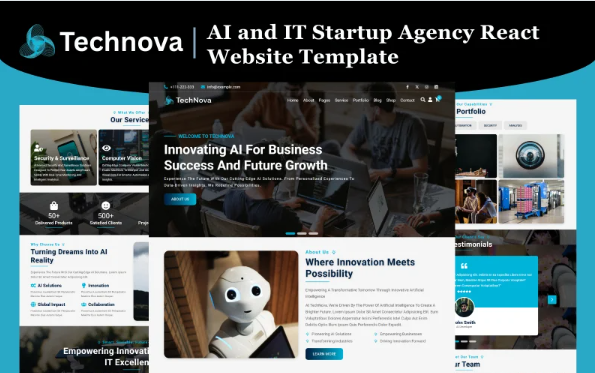 TechNova – AI and IT Startup Agency React Website Template — Template by Templatemonster