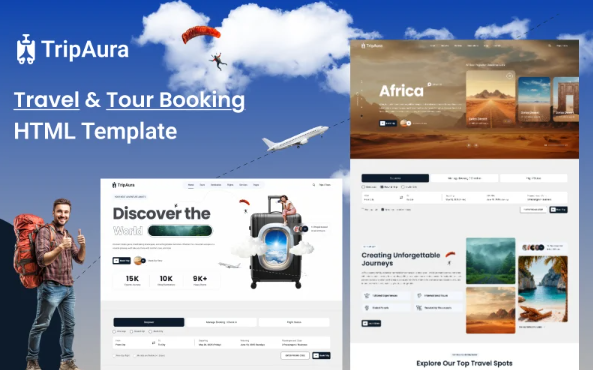 Tripaura – Tour & Flight Booking HTML Template for Travel Agencies & Adventure Websites