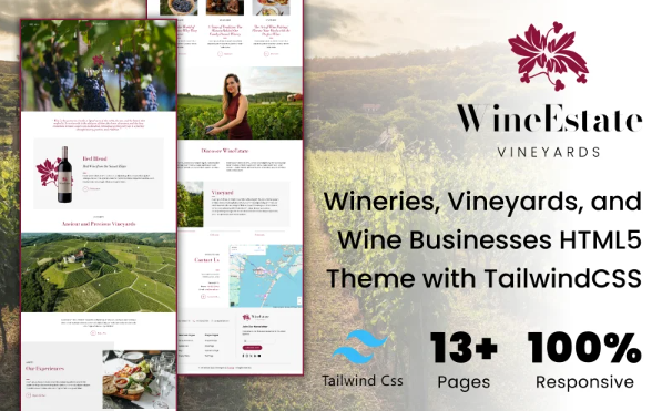 WineEstate – Wineries, Vineyards, Liquors and Wine Businesses HTML5 Theme with Tailwind CSS — Template by Templatemonster