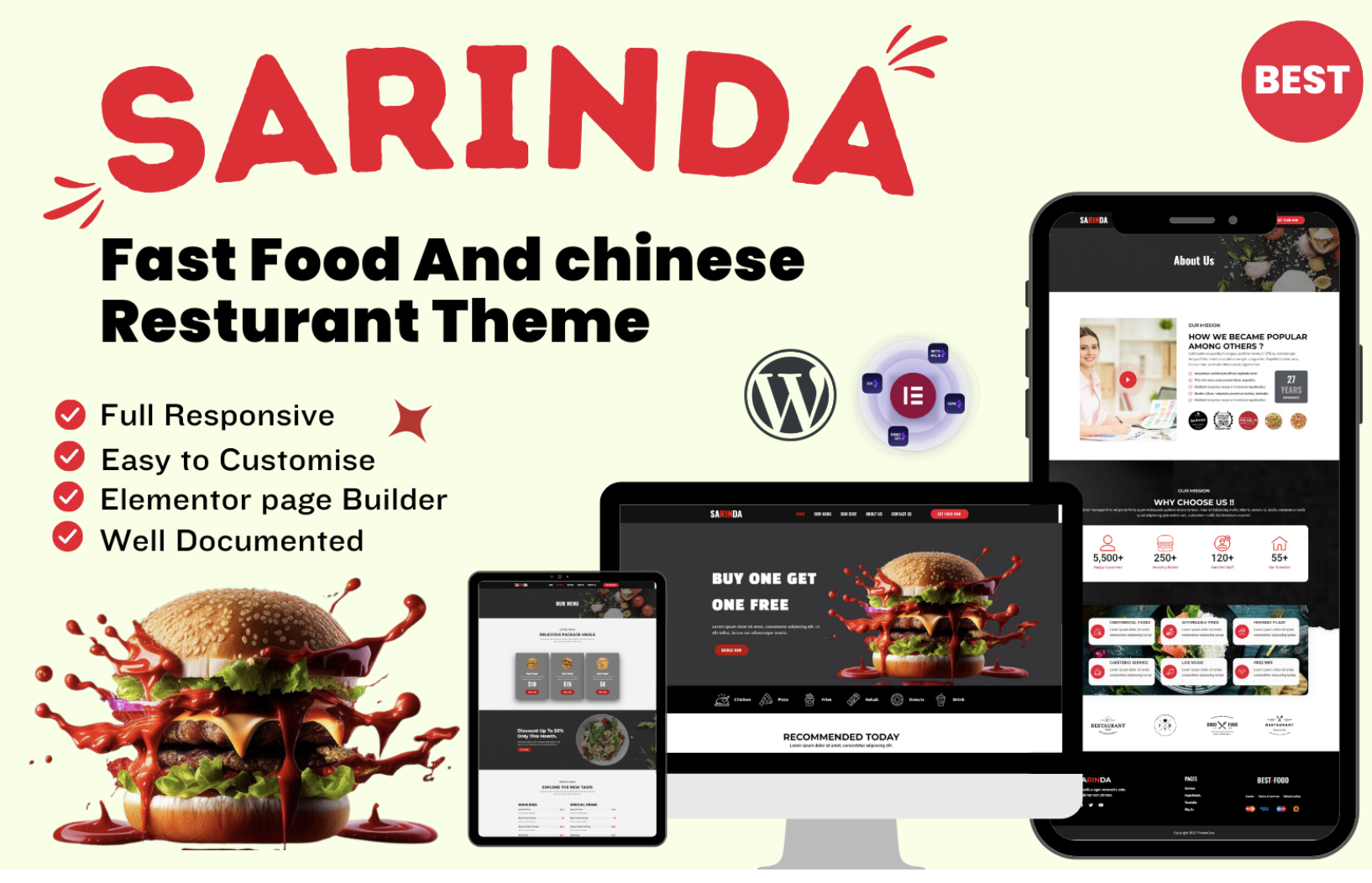 Sarinda Fast Food And Chinese Restaurant Fully Responsive WordPress Theme