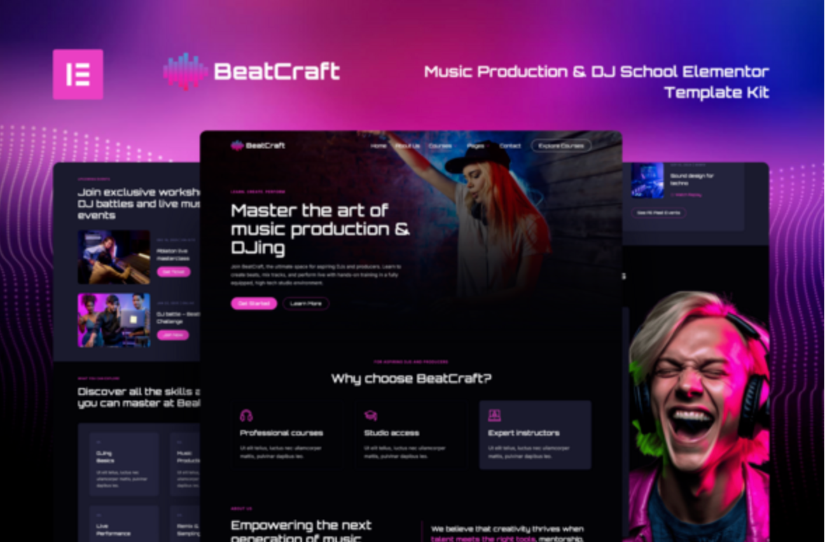 Beatcraft - Music Production & DJ School Elementor Template Kit