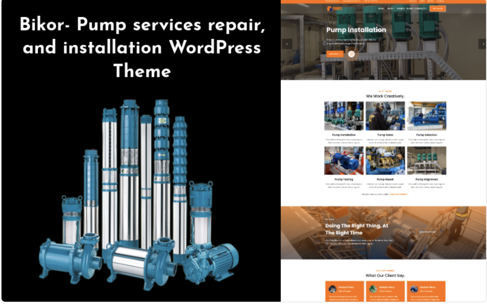 Bikor - Pump motor engine repair & installation WordPress theme. WordPress Theme
