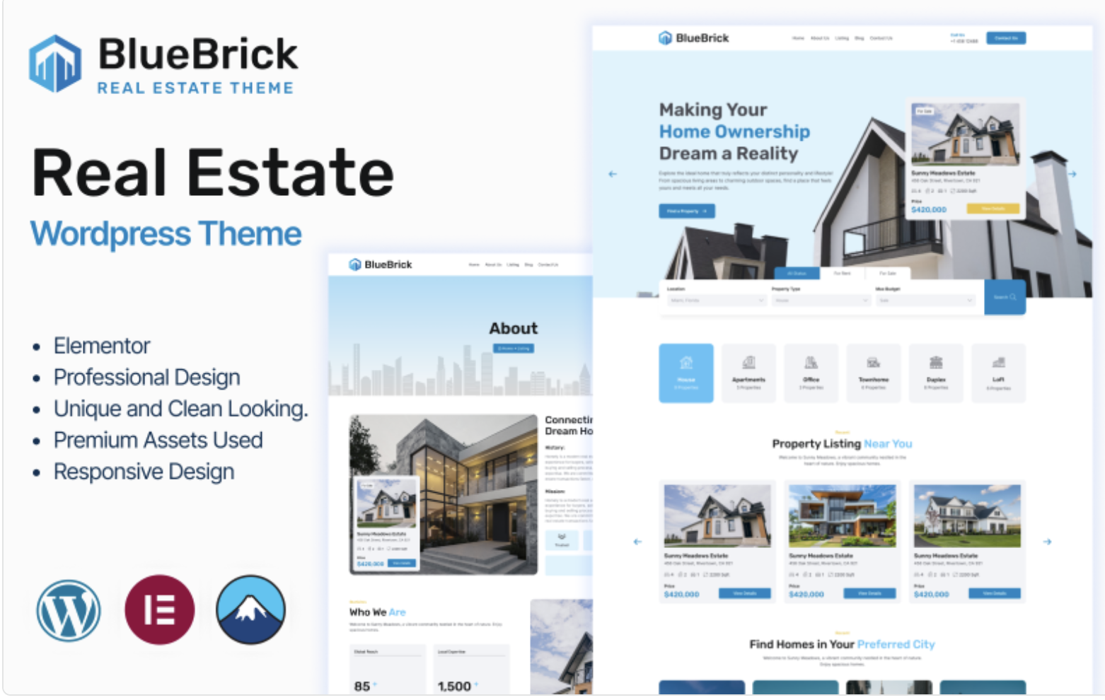 Bluebrick - Real Estate & Property Agent WordPress Theme