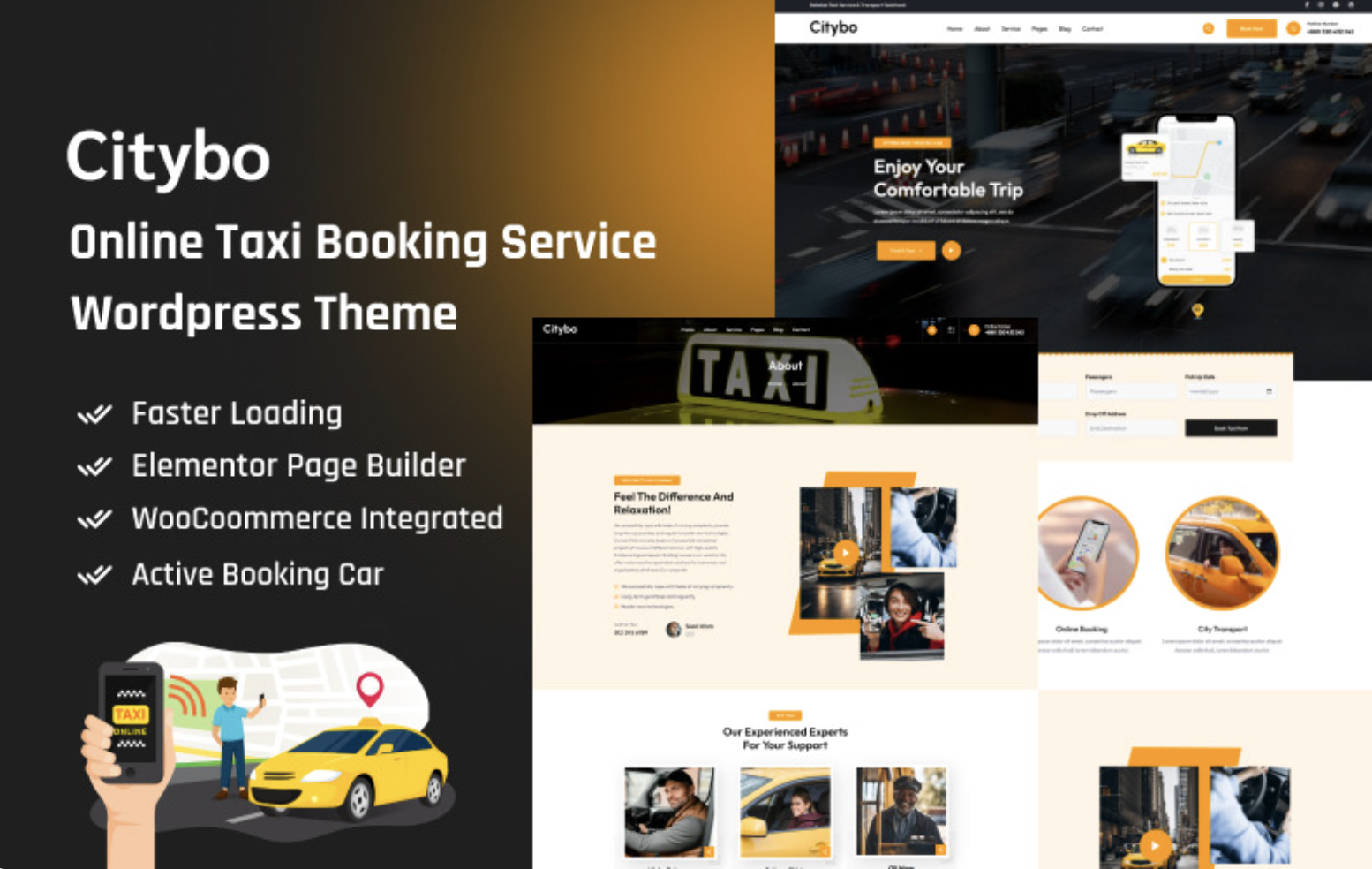 Citybo - Online Taxi Booking Service Wordpress Theme WordPress Theme