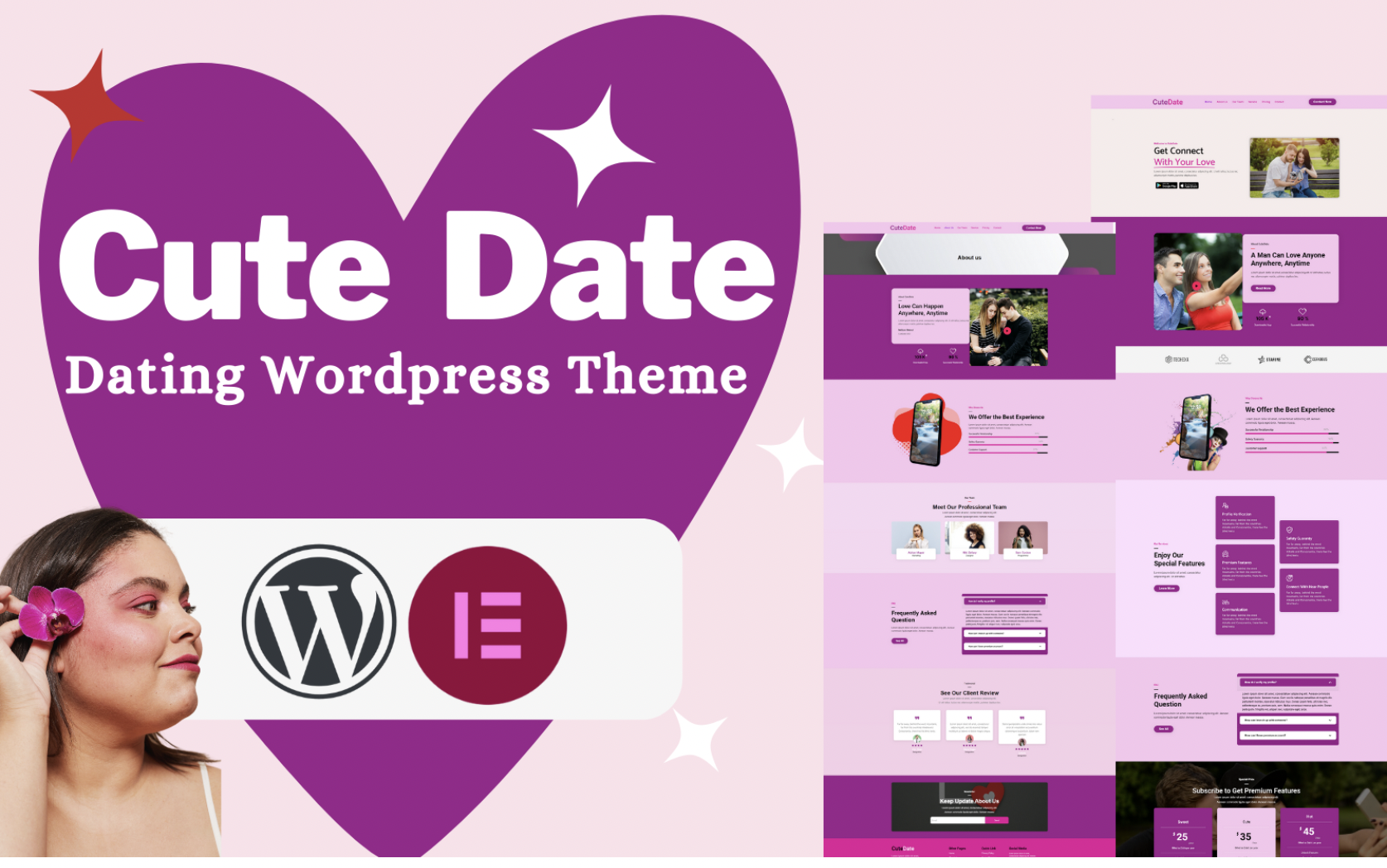 Cute-Date Dating Portfolio and Landing Page WordPress theme