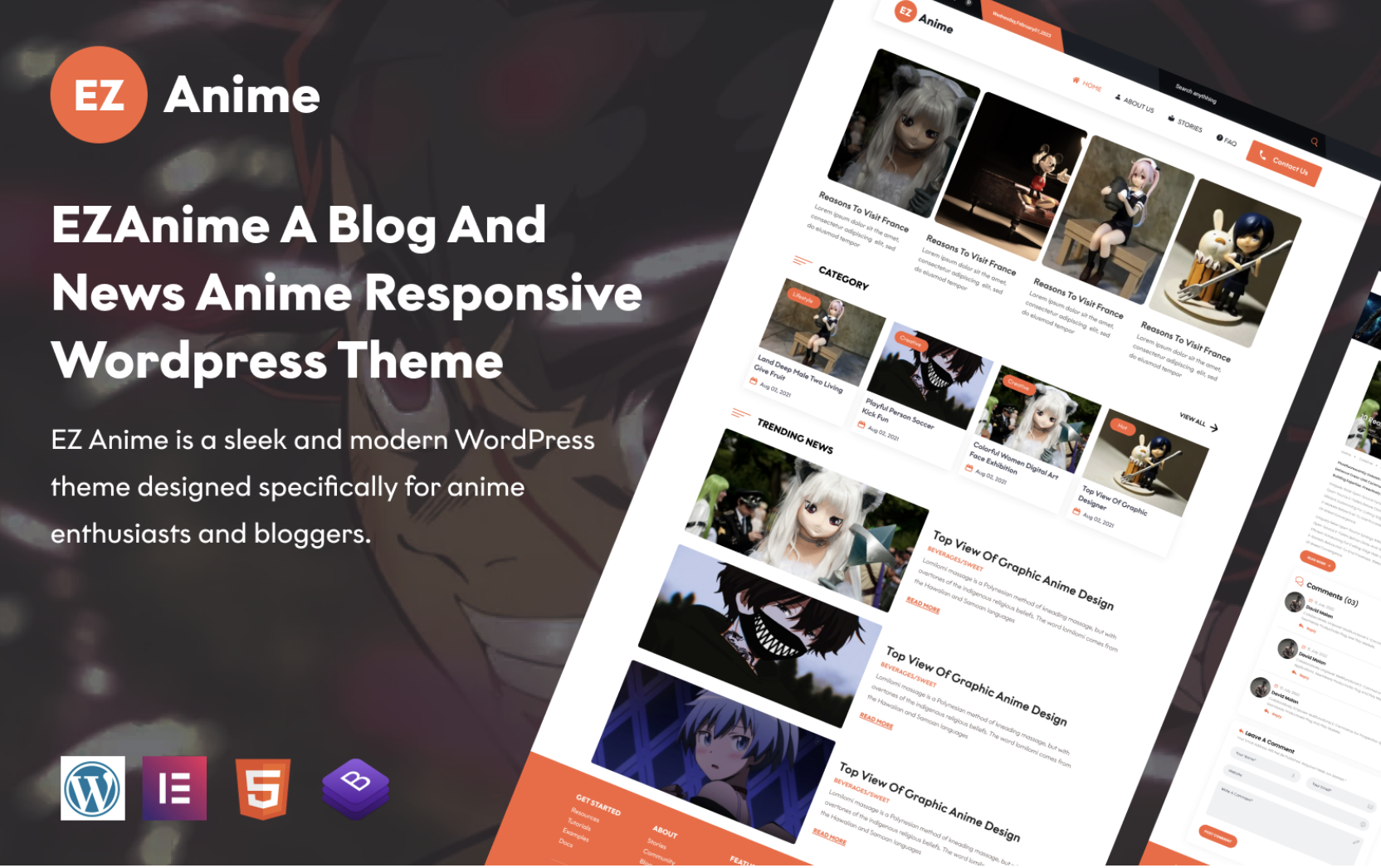 EZAnime A Blog and news Anime Responsive Elementor wordpress theme