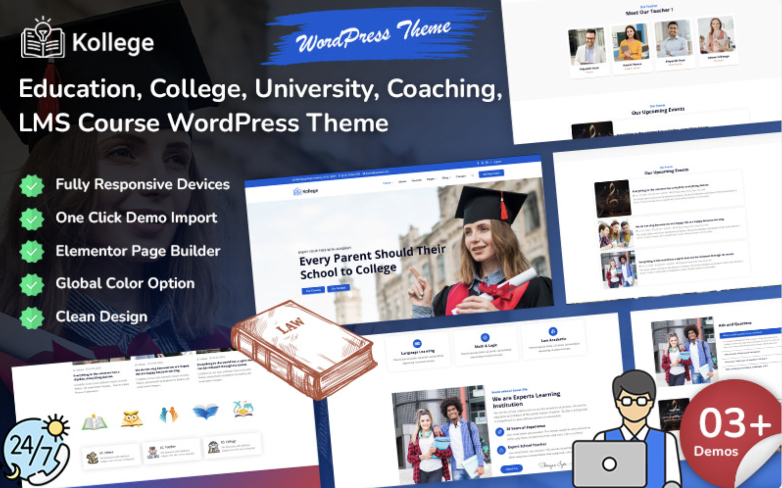 Kollege - Education, College, University, Coaching, School, LMS, and Online Course WordPress Theme