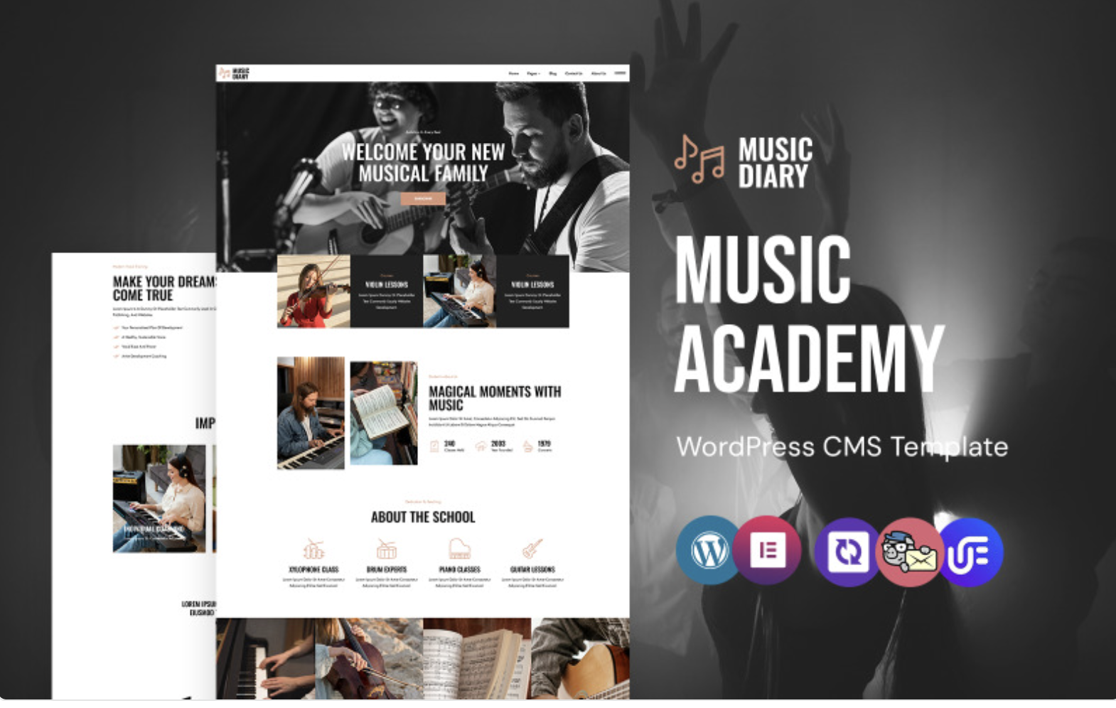 MusicDiary - Music Academy and Instrument Training WordPress Elementor Theme WordPress Theme