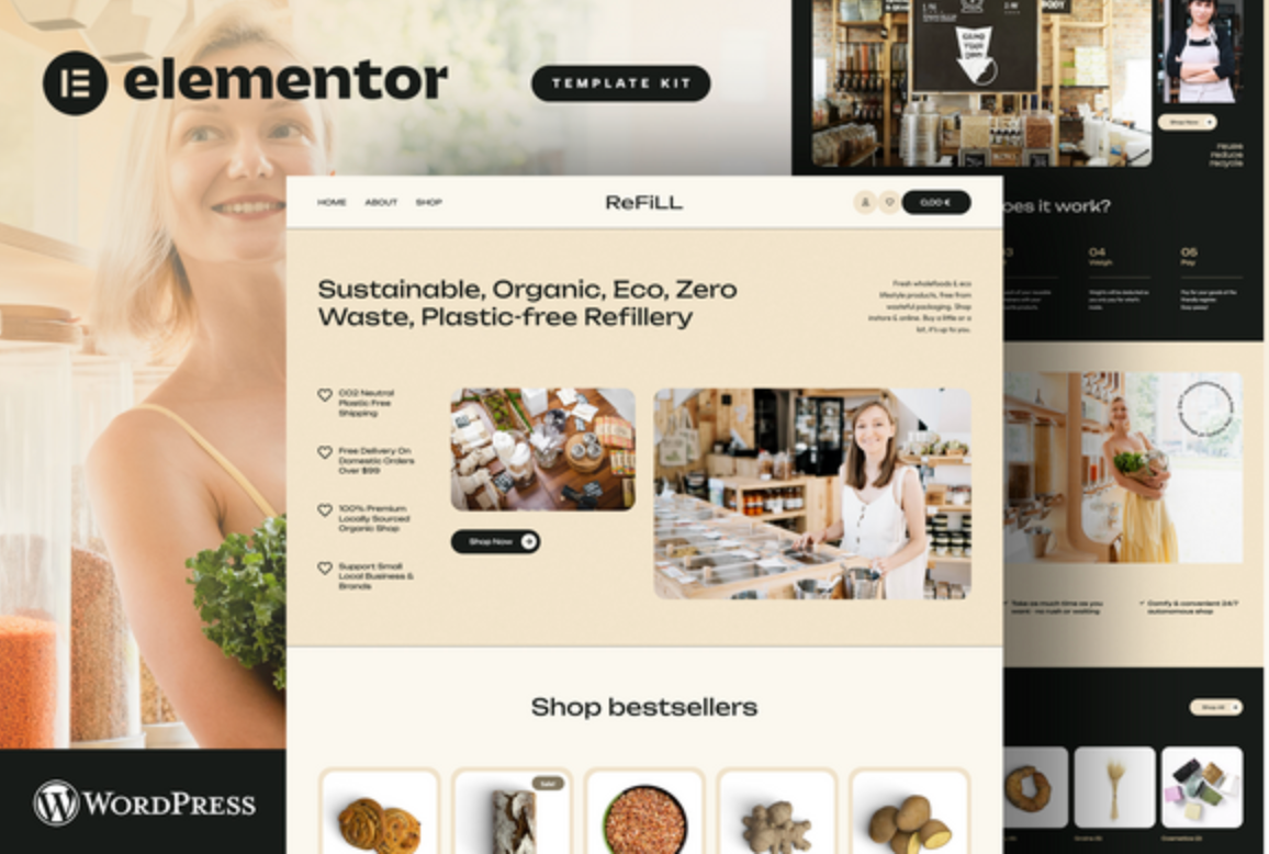 ReFill - Zero Waste Shop eCommerce Elementor Pro Template Kit