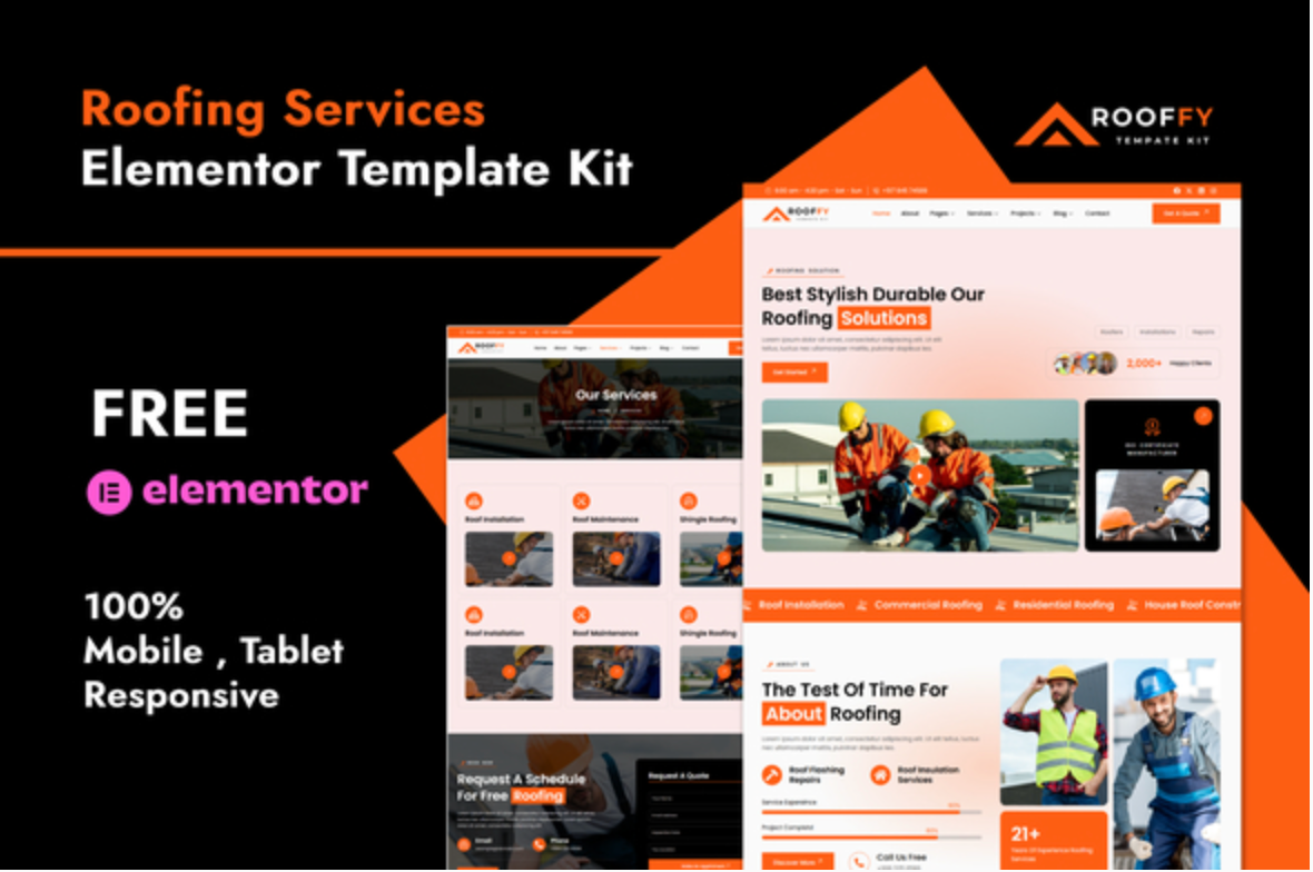 Rooffy - Roofing Services Elementor Template Kit