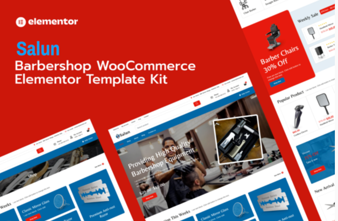 Salun - Barbershop Tools & Equipments Store WooCommerce Elementor Pro Template Kit