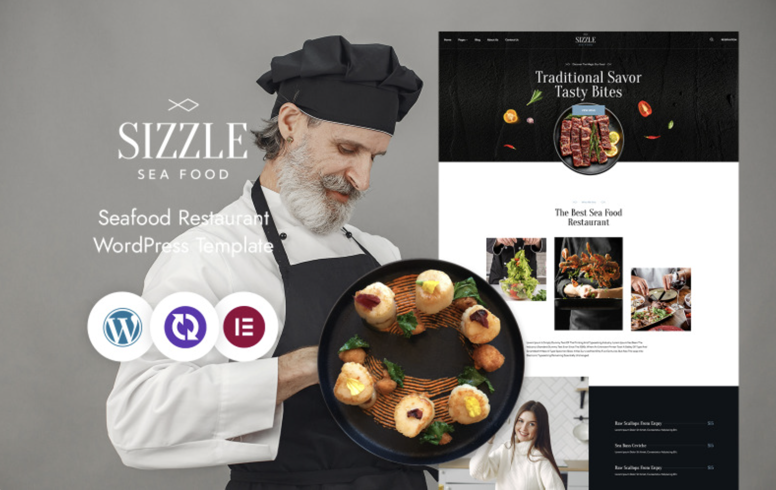 Sizzle – Sea Food And Restaurant WordPress Theme WordPress CMS Elementor Template