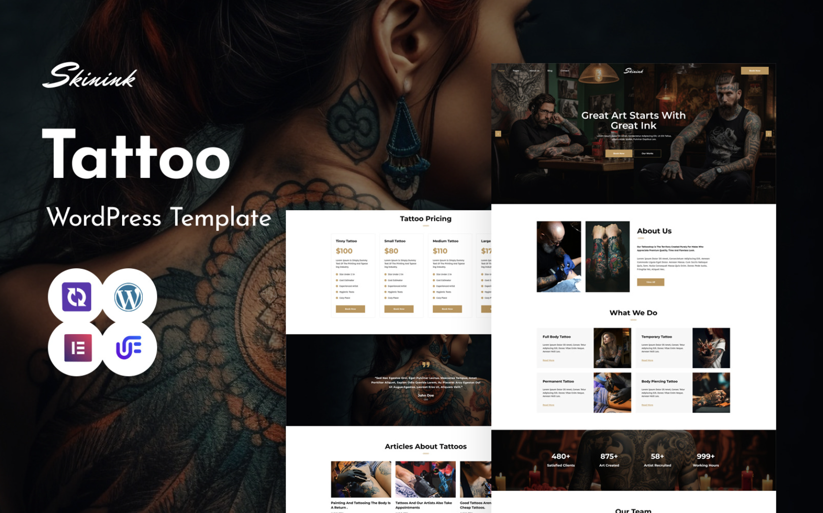Skinink - Tattoo Artist Multipurpose WordPress Elementor Theme