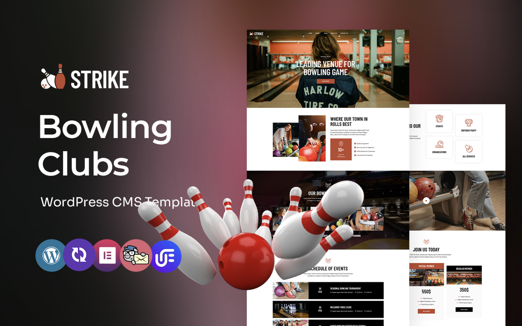 Strike - Bowling Clubs Multipurpose WordPress Elementor Theme