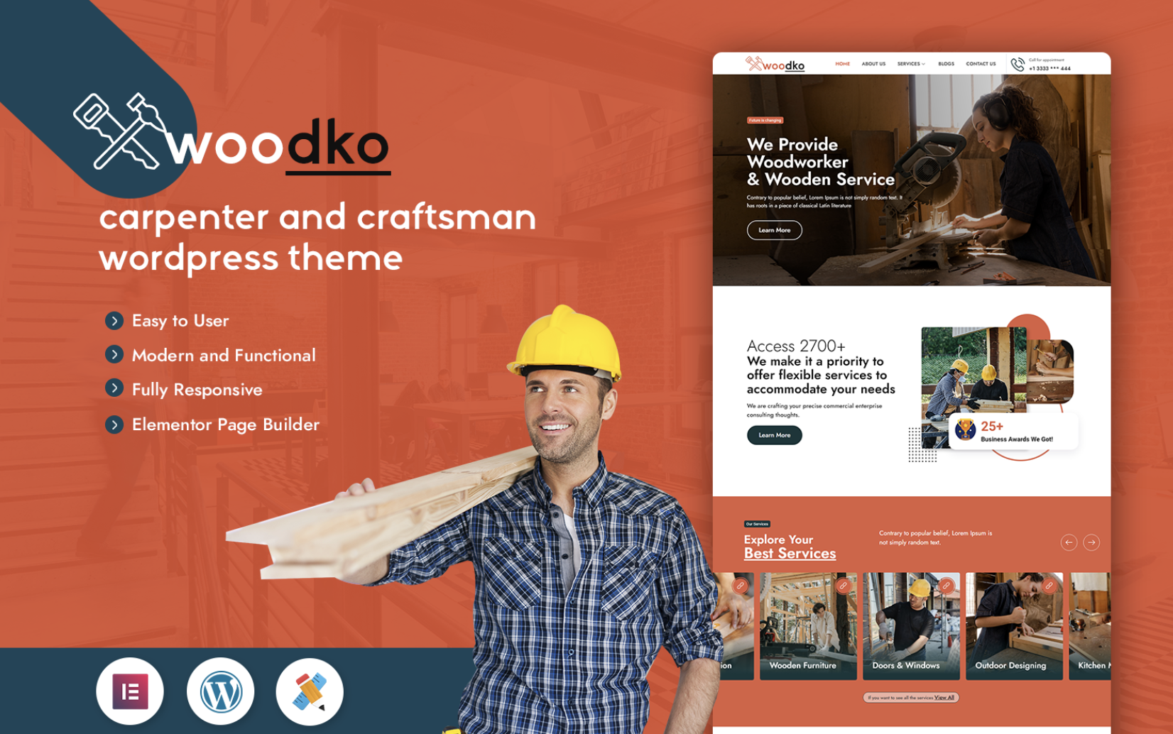 Woodko - Carpenter and Craftsman WordPress theme