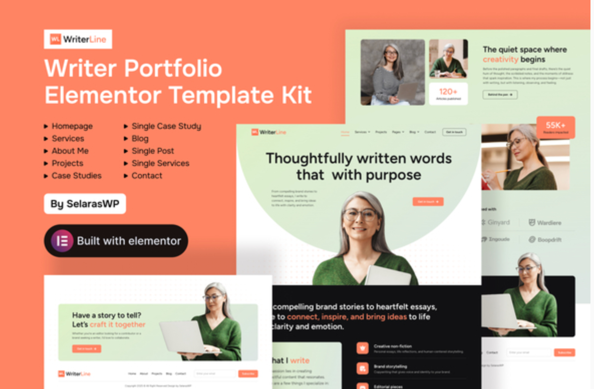WriterLine - Writer Portfolio Elementor Template Kit